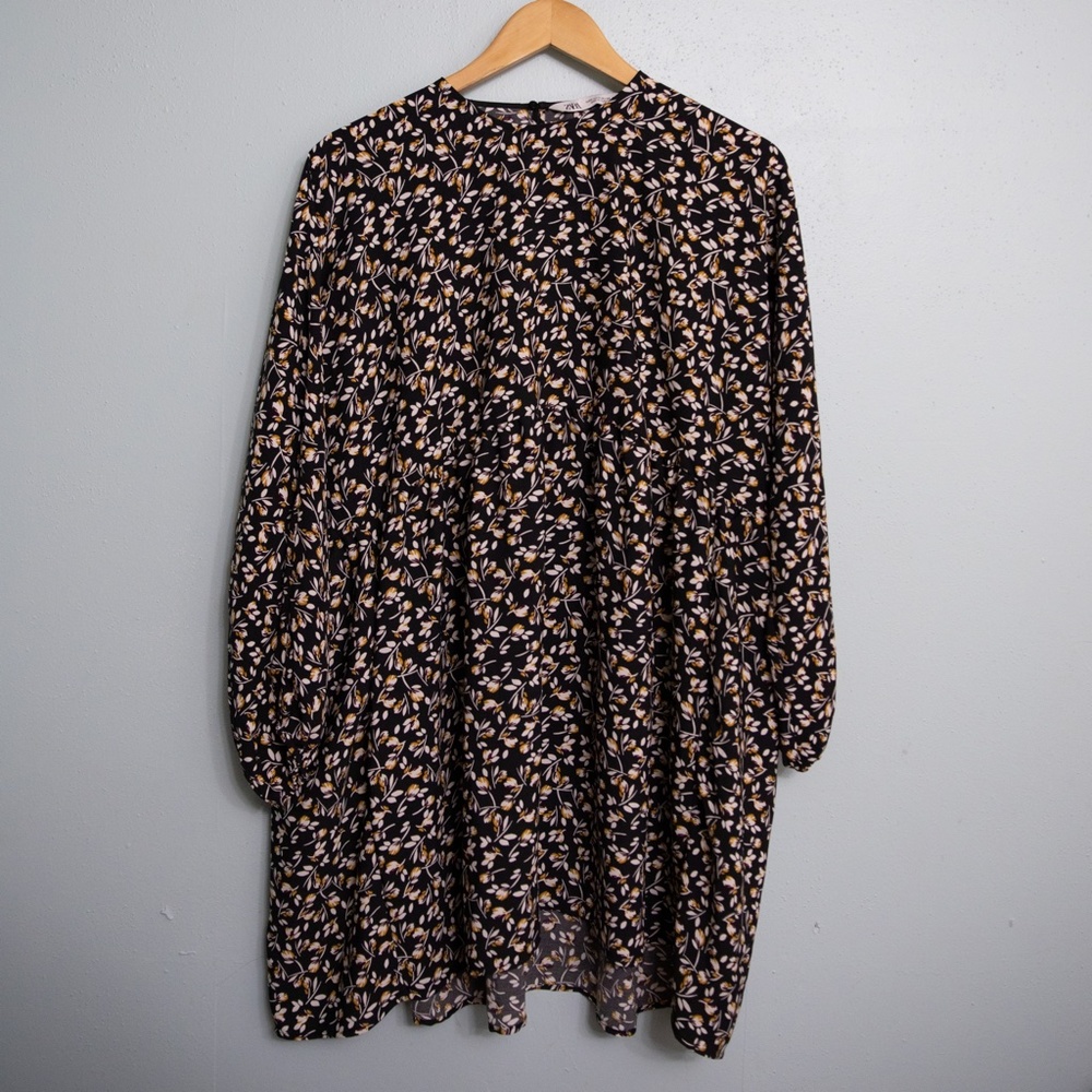 Zara long sleeve black floral dress-medium